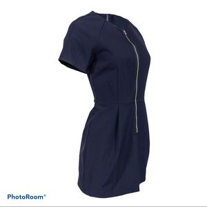 REBECCA TAYLOR navy blue midi zip front dress
